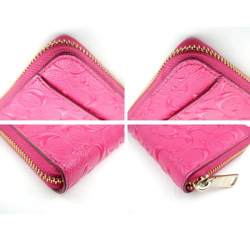 Coach Signature Pink Debossed Patent Leather Accordion Zip Around Wallet F53126